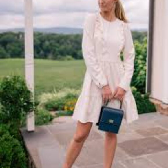 GAL MEETS GLAM COLLECTION Hayley Ruffle Detail Long Sleeve Dress In Cream white - Picture 3 of 8